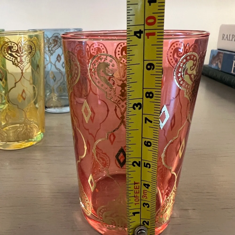 Scents & Feels Moroccan Tea Glasses Set of 6 Multicolored Gold Hand-Painted ARC